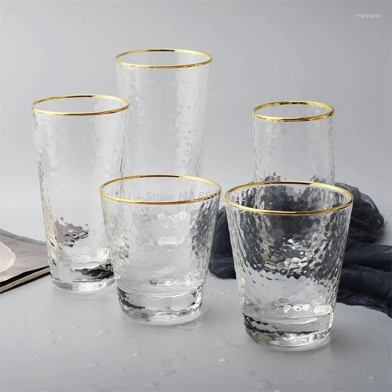 Weingläser Gold Inlay Edge Glass Tasse Kaffee Milch Tee Whiskey Stammloses Wasser zum Trinken kreativer Getränkware