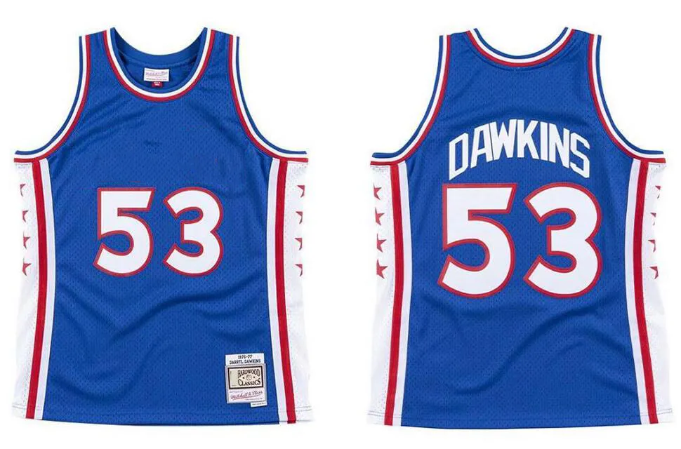 Anpassad Darryl Dawkins Basketball Jersey S-6XL Mitchell Ness Jersey 1976-77 Mesh Hardwoods Classics Retro Jerseys Men Women Youth Blue 53