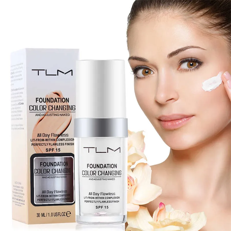 TLM 30 ml Foundation-Creme, farbwechselnde, flüssige, wasserfeste, wasserfeste Basis, feuchtigkeitsspendende, ölkontrollierende Basis-Foundation