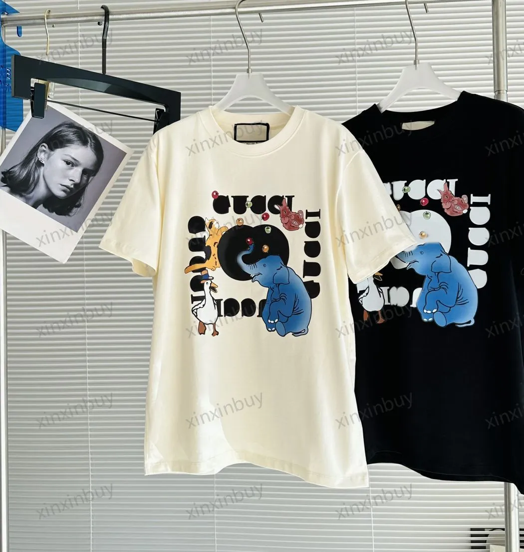Xinxinbuy Hommes Designer Tee T-shirt 23SS Paris Elephant Lettres Imprimer manches courtes Coton Femmes Blanc Noir Beige S-2XL