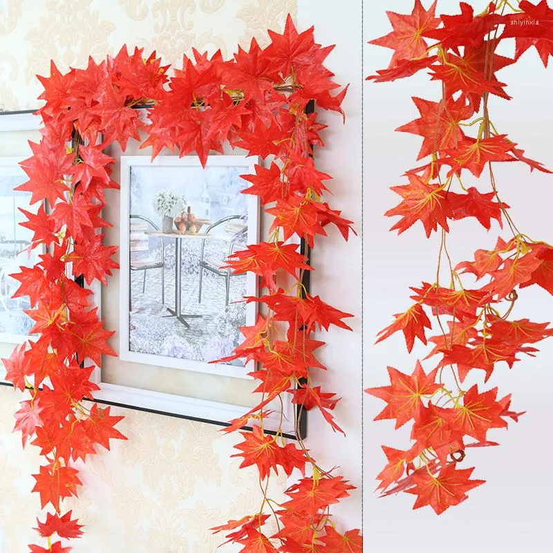 Decorative Flowers 1Pc 240Cm Red Vine Silk Artificial Ivy Drooping Leaf Garland Plant Creeping Family Decoration Wedding Bathroom Garden