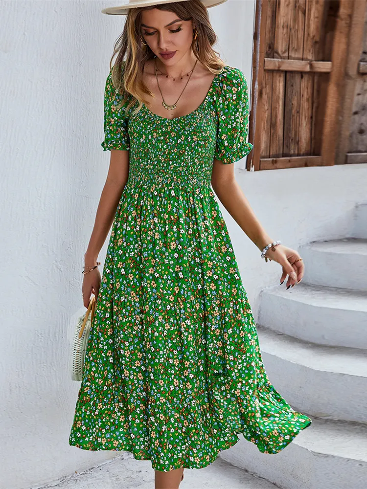 Ahorra a lo Grande en Compras al por Mayor de Vestidos Casuales Damas Sexy  Vintage Estampado Floral Boho Verano Mujeres Elástico Bohemio Playa Vestido 