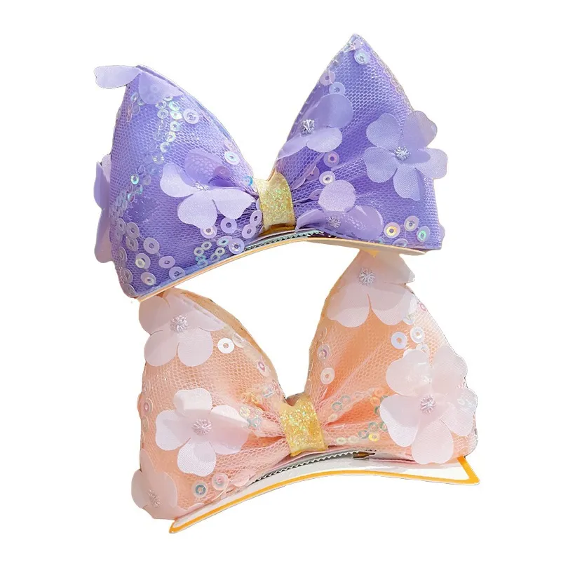 Filles mignons paillettes ￩pingles ￠ cheveux ruban dentelle en dentelle de fleur de fleur