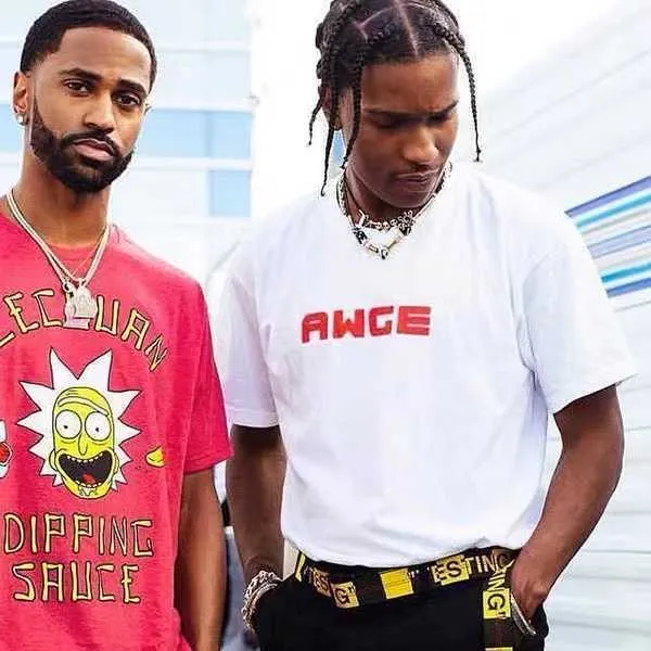 Erkek Tişörtler Rapçi ASAP Rocky GE Mektup Siyah Kırmızı Baskı Tişörtlü Erkek Kadın Moda Hiphop Sokak Giyim Vintage Adam Gündelik Pamuk Tshirt J230217