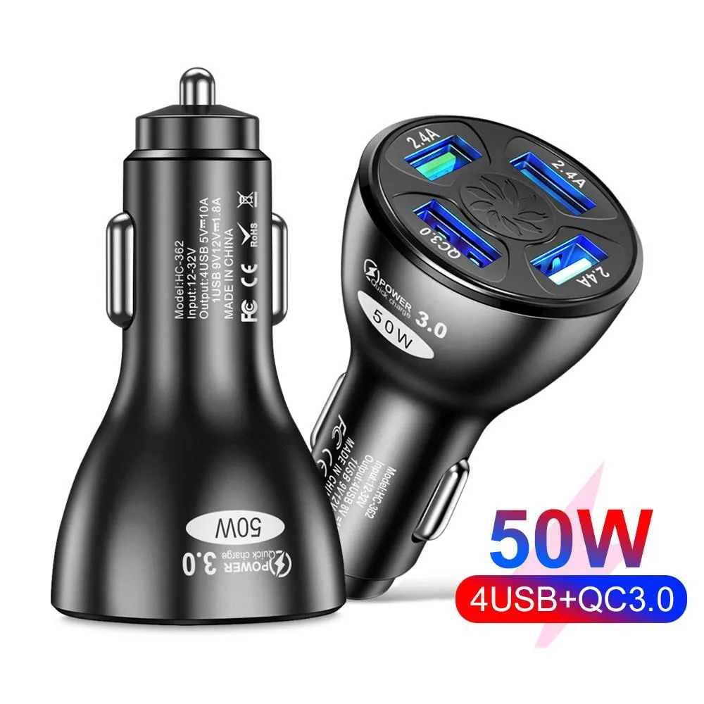 Bil DVR -billaddare 4 portar MTI USB Quick 50W 7A Mini Fast Charging QC3.0 Adapter för telefon13 // Huawei/Drop Delivery Mobiles Motorcycl Dhvaj