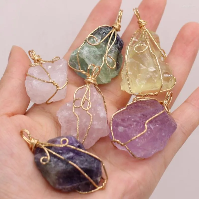 Pendant Necklaces Natural Stone Gem Irregular Quartz Crystal Citrine Handmade Craft DIY Necklace Jewelry Accessories Gift Making For Woman