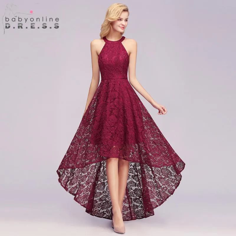 Sukienki przybycia Burgundia Plus w rozmiarze Wysokie Low koronkowe suknia wieczorowa 2023 szlachetna kantar bez rękawów Long Suknia Vestido de Festa Longo