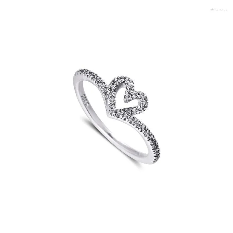 Cluster Rings Sterling Silver Jewelry Sparkling Wishbone Heart For Women 2023 Valentine's Wedding Ring Gift Friends WholesaleCluster Clu Elo