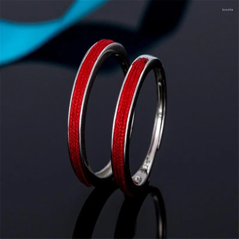 Wedding Rings Drop 925 Couples Red Rope Heart Silver-Color Ring For Women Men Adjustable Finger Jewelry