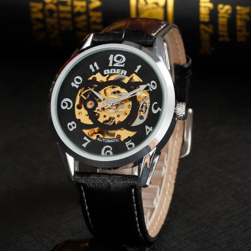 Zegarki na rękę Men Mechanical Watches luksusowe szkieletowe automatyczne zwykłe skórzane opaski ELOJ HOMBRE ERKEK KOL SAATI UHREN