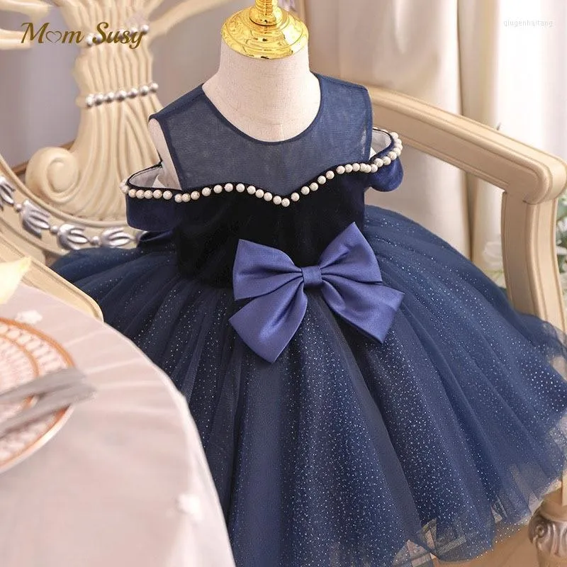 Robes fille bébé princesse perle Tutu robe épaules dénudées infantile enfant en bas âge enfant gaze Tulle robe fête robe de bal vêtements 1-12Y