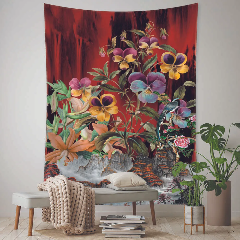 Tapisseries colorées fleur peinture à l'huile tapisserie tenture murale Ins Simple Style européen dortoir salon Mural décor