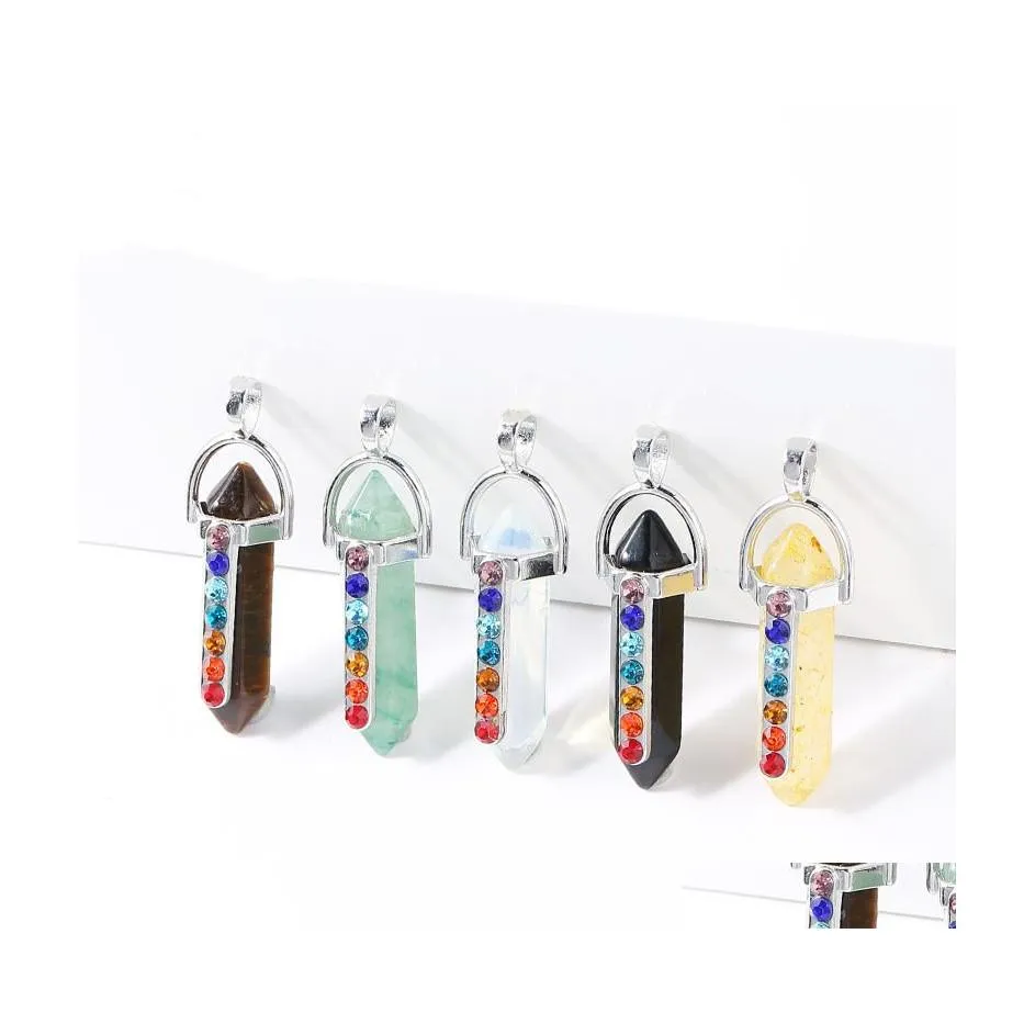 Charms Natural Stone Hexagon Crystal Pendants 7 Chakra Rhinestone Rose Quartz f￶r smycken som g￶r DIY -halsband ￶rh￤nge gif yzediblesh dhr3q