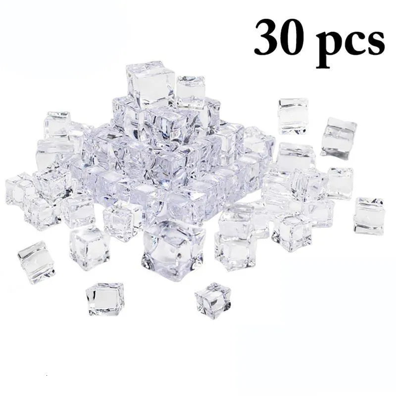 Autres fournitures de fête d'événement 30mm 30pcs réutilisables faux glaçons artificiels acryliques cubes de cristal décor de fête de mariage whisky boissons affichage accessoires de photographie 230217