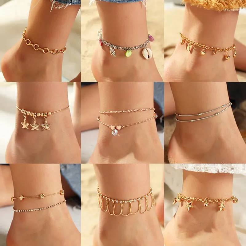 Anklets Hallo man Punk zirkoon ster Moon Shell Hart Bloem Kleine ronde Kraal Anklet Vrariabele Vrije vrijetijdsreisreizen Accessoires