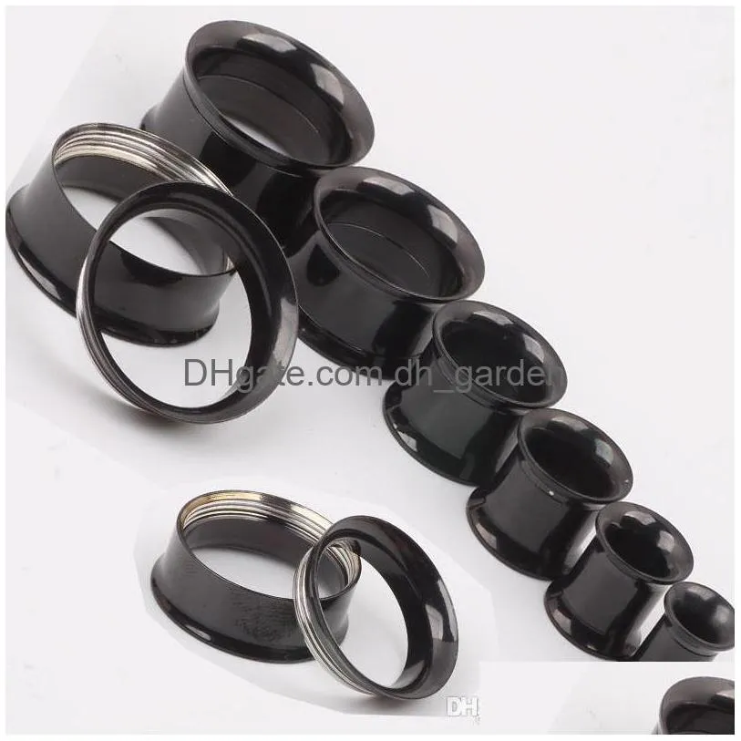 Plugs Tunnels Mix 520Mm 72Pcs Stainless Steel Black Ear Tunnel Body Jewelry Double Flare Flesh Internally Threaded Drop Del Dhgarden Dhhvy