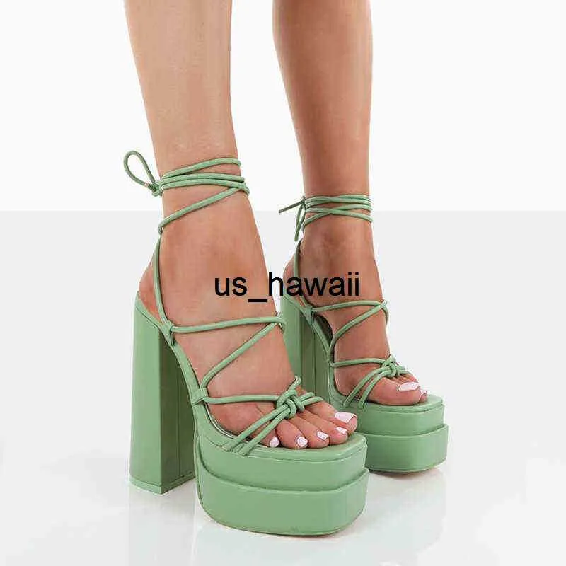 Sandaler Ny kvinna Sandaler Summer Peep Toe High Block Heel Shoes Sexy Women Sandalias Leather Cross-Straps Platform Heels 0217V23 0218V23