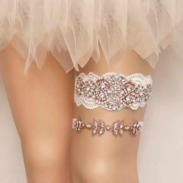Szelki w stylu Vintage podwiązka ślubna perła s noga pierścień seksowne podwiązki różowe złoto kolor udo akcesoria ślubne panna młoda biżuteria m238 230217