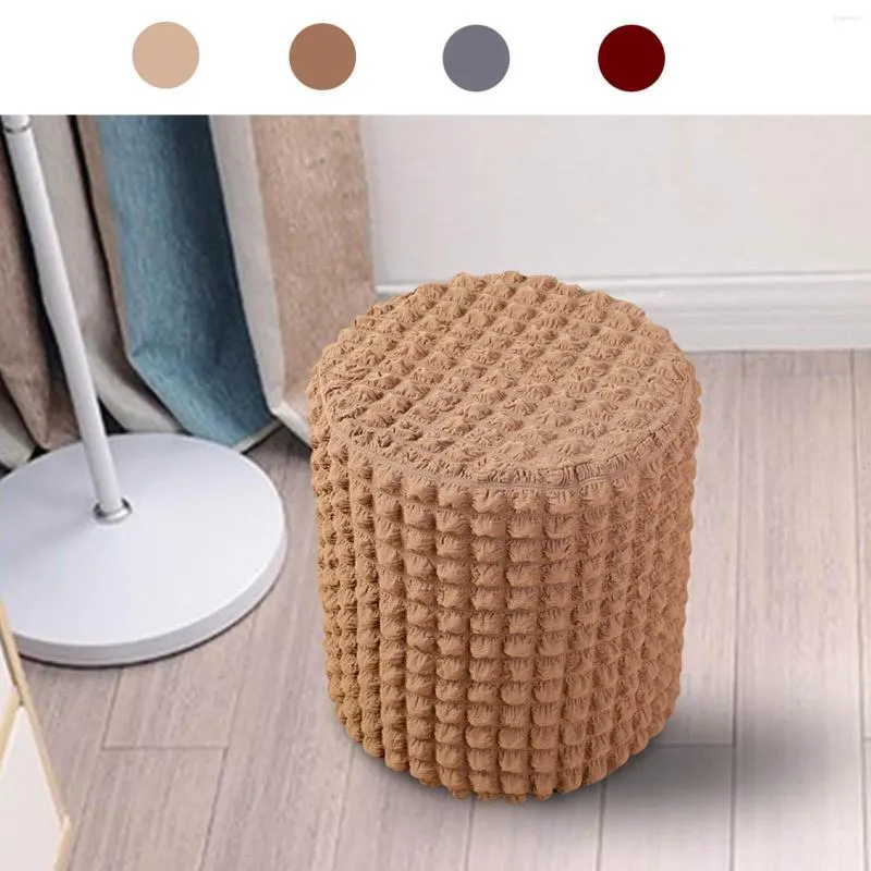 Housses de chaise Stretch Ottoman Slipcover Tabouret rond Protecteur Doux Repose-pieds Polyester Pour Chambre Bureau