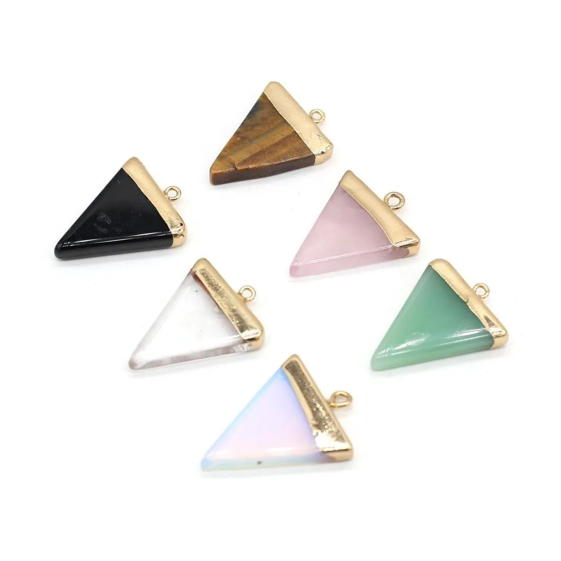 Charms 25X32Mm Pierre Naturelle Quartz Rose Oeil De Tigre Opale Triangle Pendentif Diy Boucles D'oreilles Collier Fabrication De Bijoux Drop Delivery Trouver Dhfvz