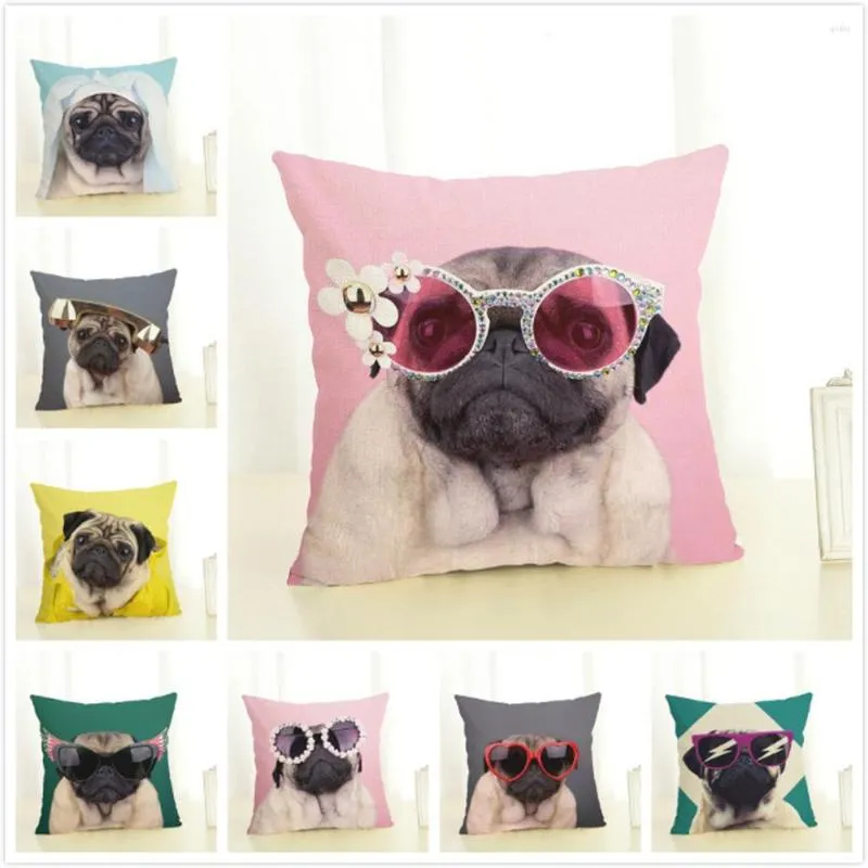 Pillow Cute Pug Dog Printing Cover Creative Cotton Linen Case Decorative Pillowcase Home Accessories