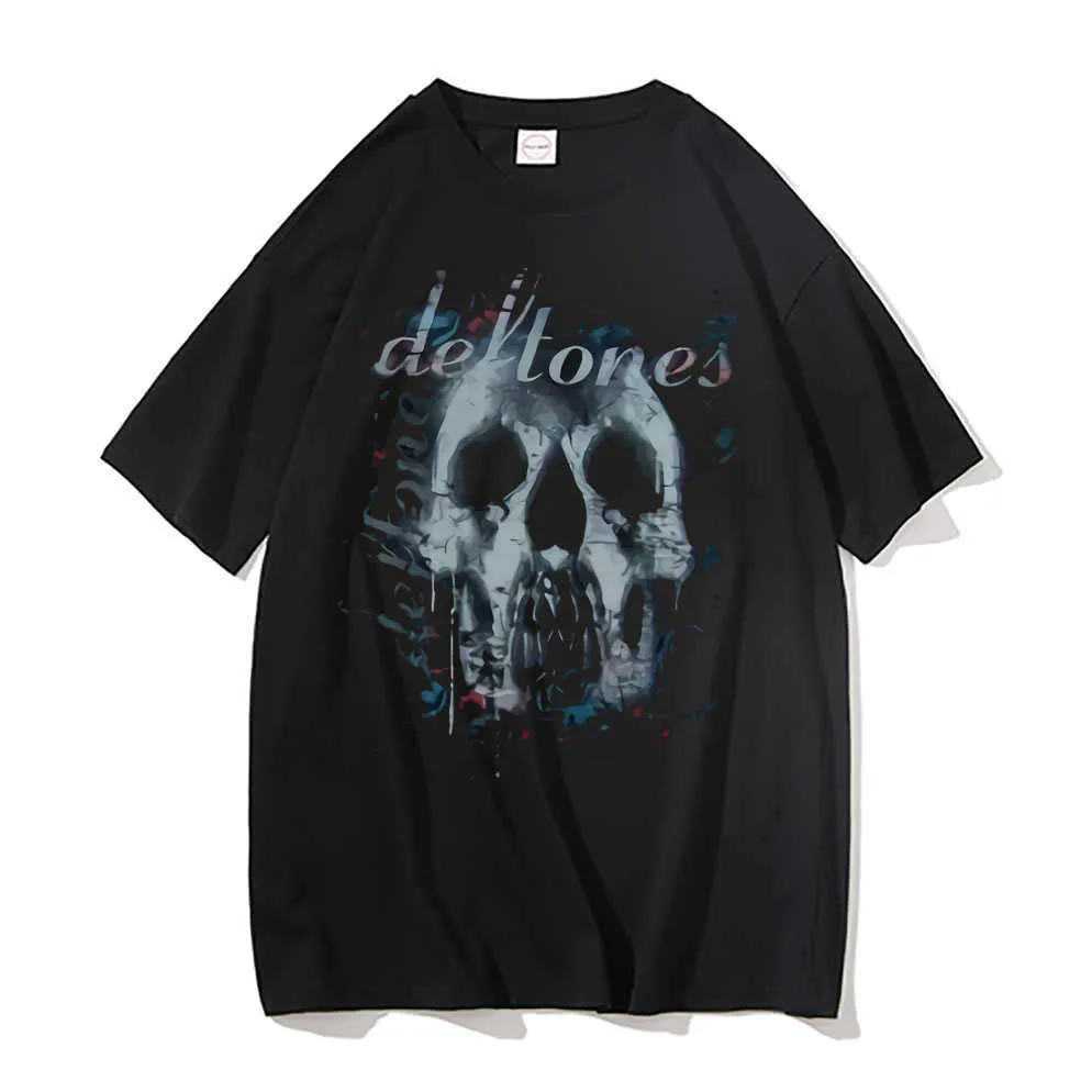 남자 티셔츠 deftones 두개골 검은 그래픽 프린트 티셔츠 짧은 슬리브 남자 여자 대안 랩 금속 밴드 브랜드 tshirt tops man tees j230217