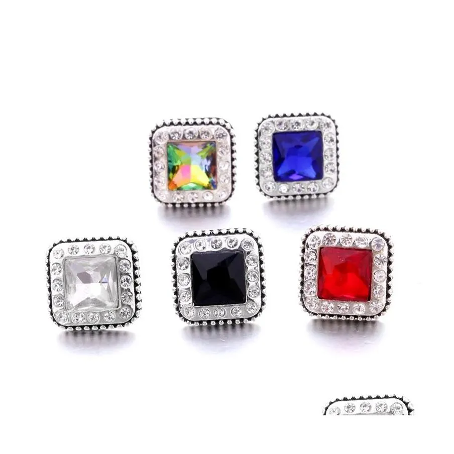 Gancos ganchos Bright Rhinestone Fixner 18mm Snap Button Clop Metal Square Charms para Snaps Jewelhing Solditores Fornecedores Snapper Dr Dhzda