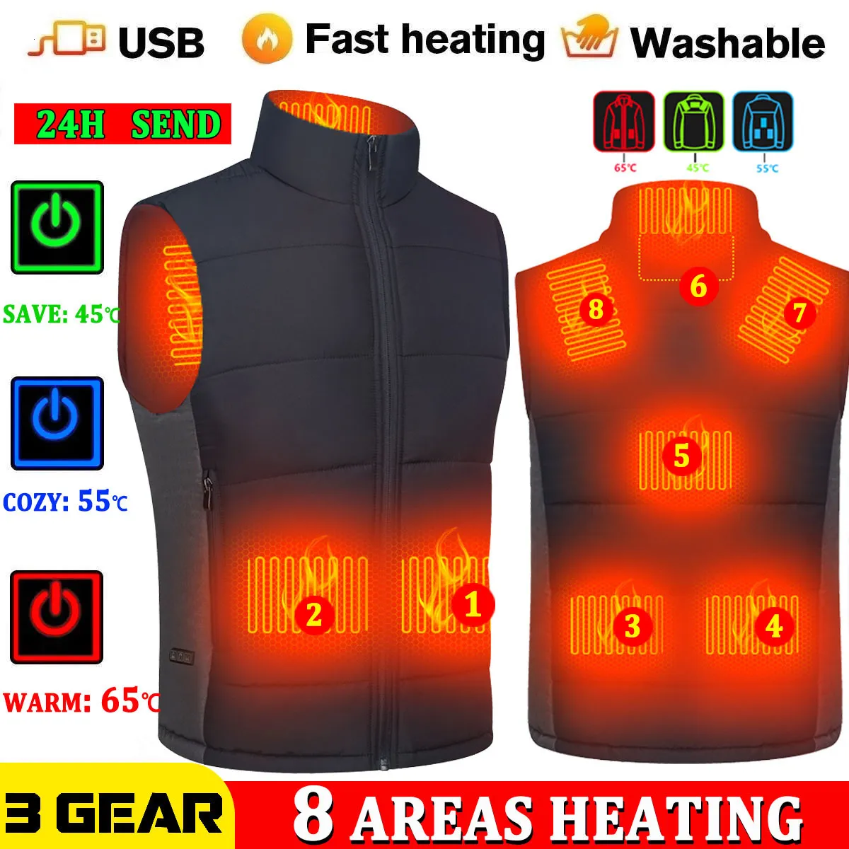 Мужские жилеты отопление жилетки мужчина зимняя куртка Женщины теплые электрические тепловые жилеты рыбы, походы на открытый кемпинг инфракрасный USB -жилетка 230217