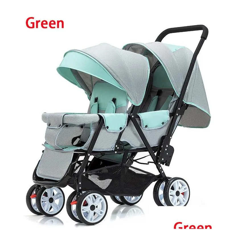 twin baby stroller can sit and lie baby carriage four wheel highland scape lightweight double seat carts 04 years old