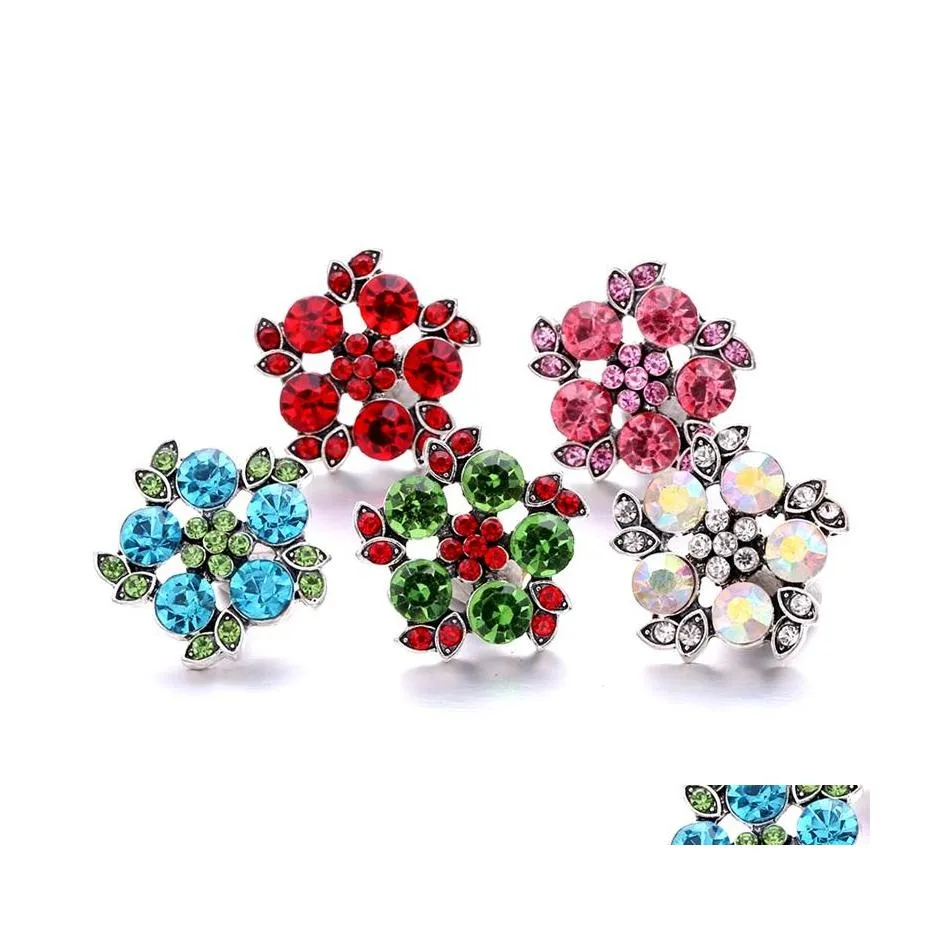 CLASPS HOOKS POCHOTHE TRENDY CRYSTAL RHINESTONE Flower Snap Button Class 18mm Metal Decorative Zircon Button Charms f￶r DIY Snap Dhiev