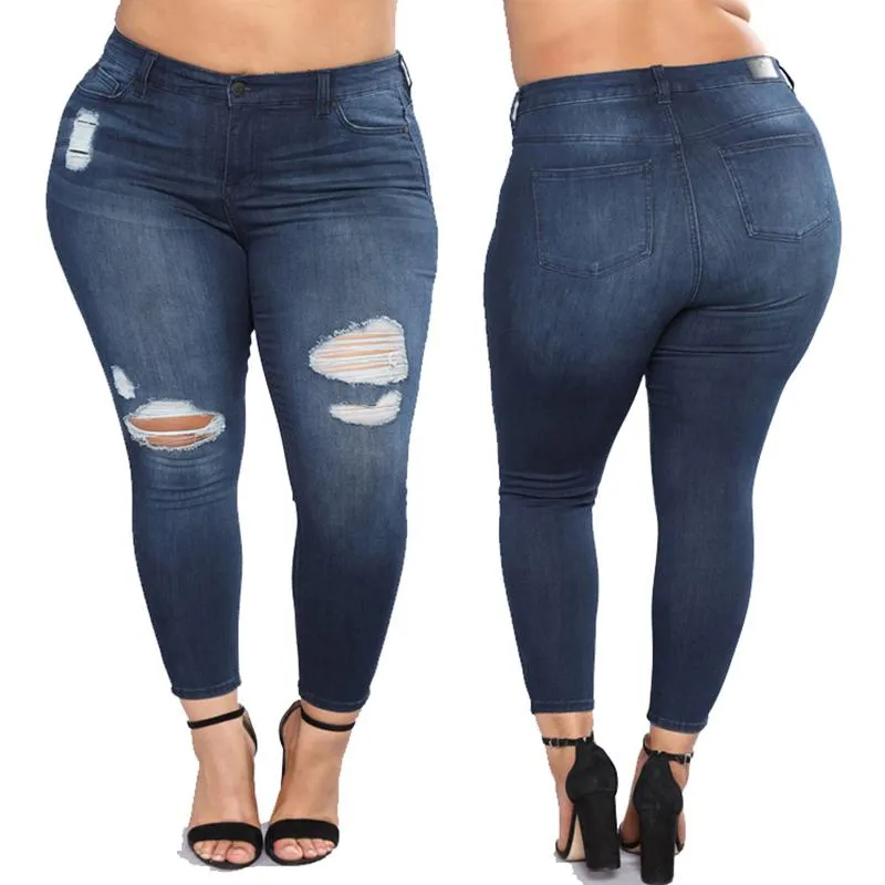 Kadın kot pantolon artı kadınlar yüksek bel sıska kalem mavi denim pantolon streç yıkanmış 3xl 4xl 5xl 6xl 7xl büyük kalça