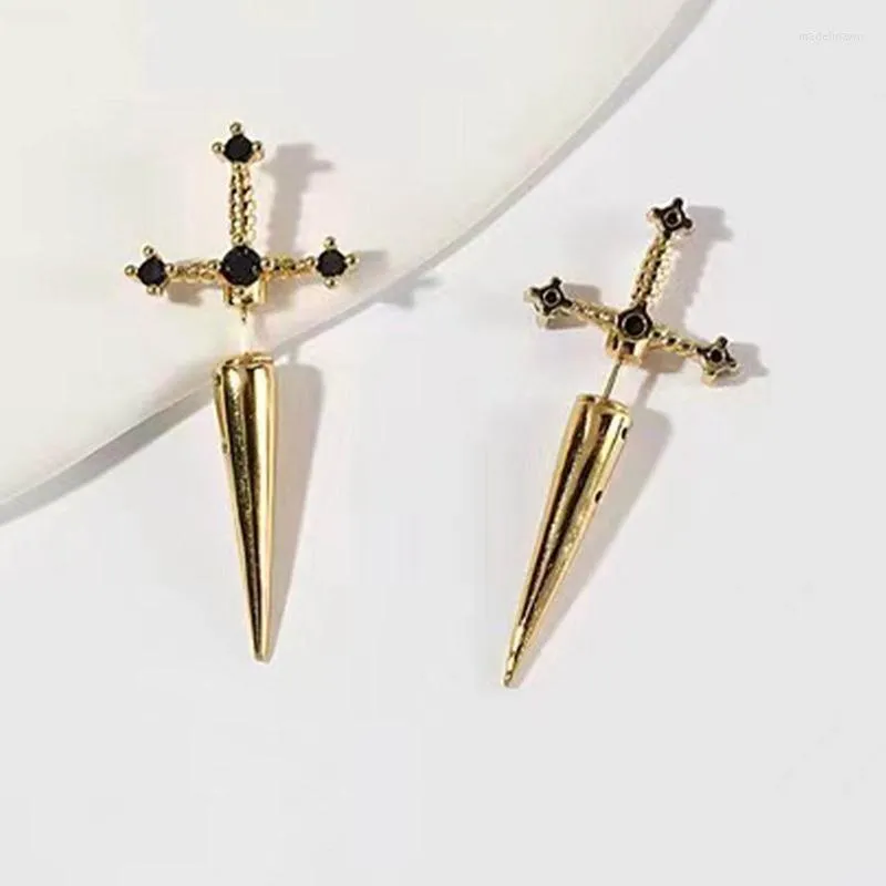 Brincos de garanhão gótico espada cinitial vintage cool punk cristal jaqueta de orelha gótica jóias de joias para mulheres