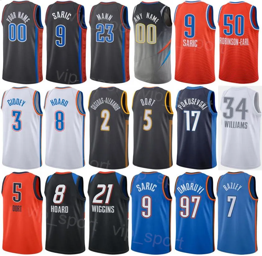 Printed Statement Basketball Lindy Waters III Jersey 12 Aaron Wiggins 21 Dario Saric 9 Chet Holmgren 7 Tre Mann 23 Eugene Omoruyi 97 Aleksej Pokusevski 17 Man Youth