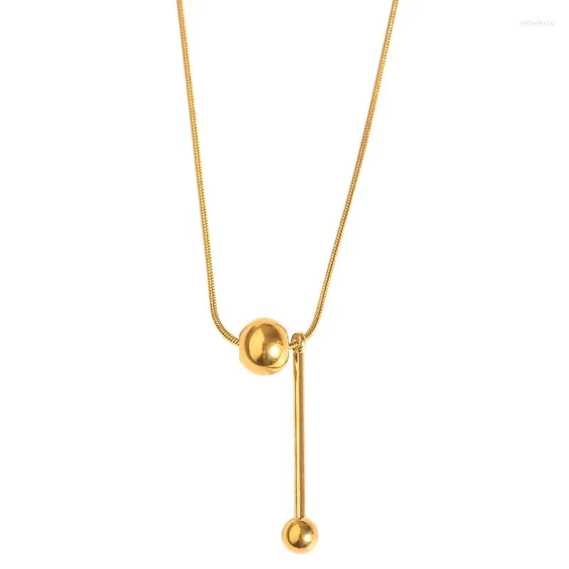 Hänge halsband 2 bollar halsband för kvinnor flickor enkla guld färg rostfritt stål datum charm smycken gåva grossist gn252