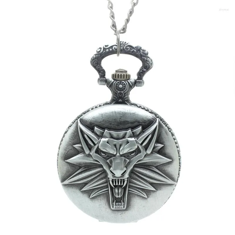 Montres de poche (1150B) Collier de montre antique en argent vintage Direwolf. Cadeau suspendu aux arbres de Noël. Cadeau promotionnel. Taille 45mm.12 pièces/lot