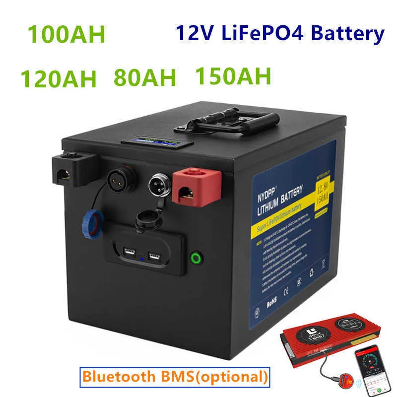 12V LifePo4 100ah 120ah 150ah Bateria LifePo4 12 V 100AH ​​120AH 150AH Lithium Iron Fosforate Pack z ładowarką 10A/20A