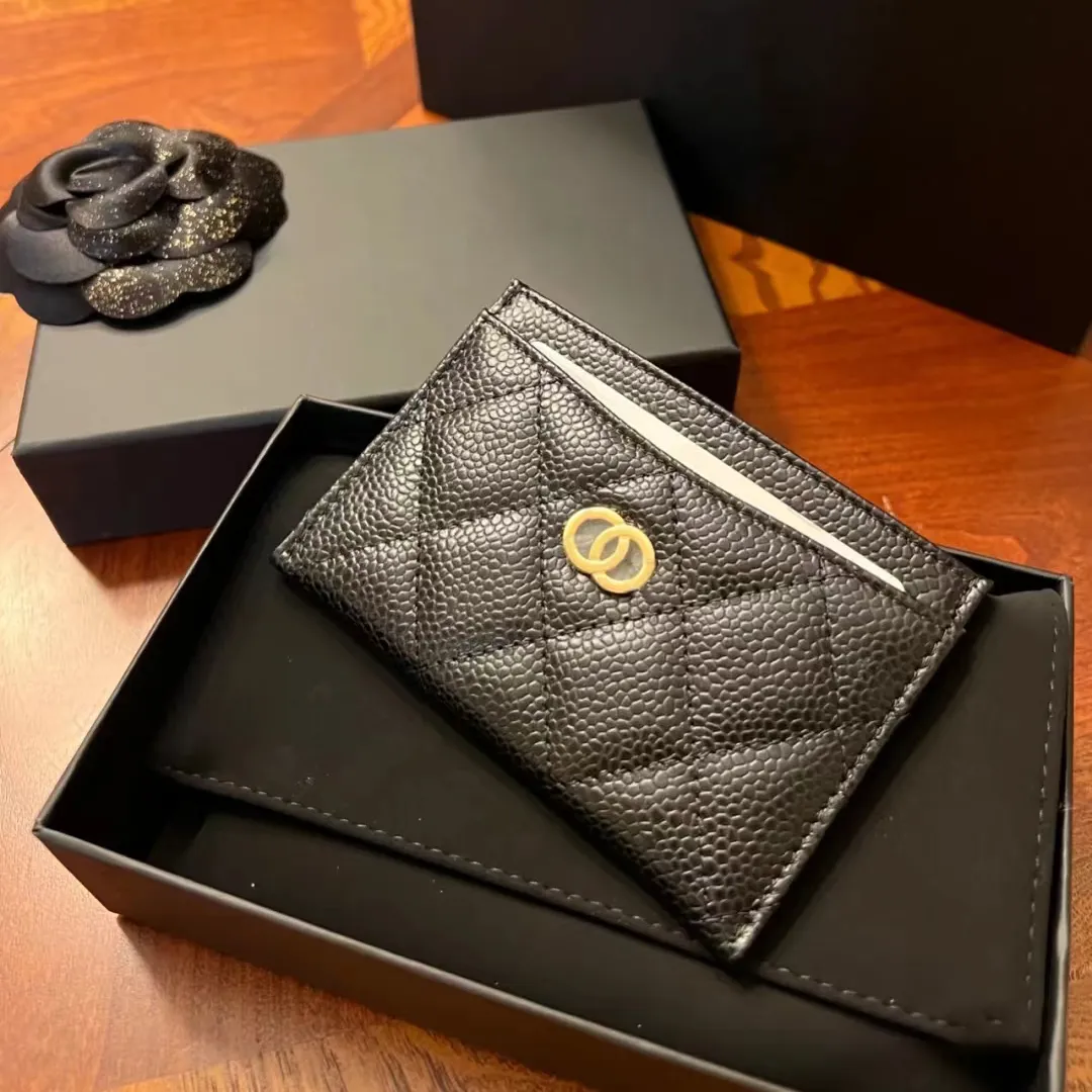 Fashion Luxury Designers Women coin purses caviar lambskin four card slots card holder originals wallets classic men Genuine Leather wallet cardholder key pouch