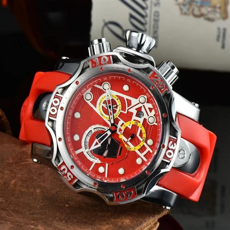 Topkwaliteit Heren Big Dial Red Watch Montre Homme Silicone Quartz Kijkt man Mode Waterdichte sport Luxe Men Polshorloges Rel339s