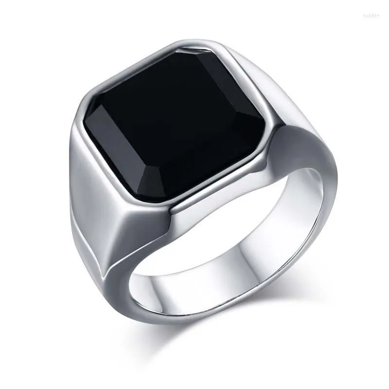 Anéis de casamento Eamior de 14 mm Moda de aço inoxidável Mosaico preto Onyx Silver Men Silver Ring Band Band Business Gift Engagement Jóias