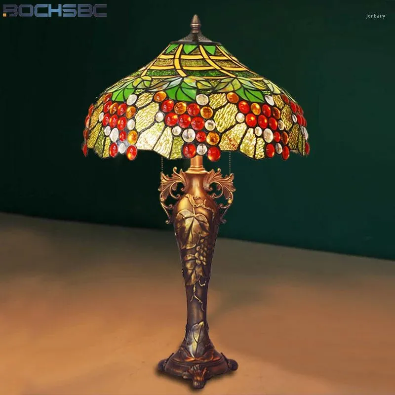 Table Lamps Tiffany Retro Lamp Stained Glass Art Roses/Grapes Study El Villa Decorative Desk Light Bedside Night
