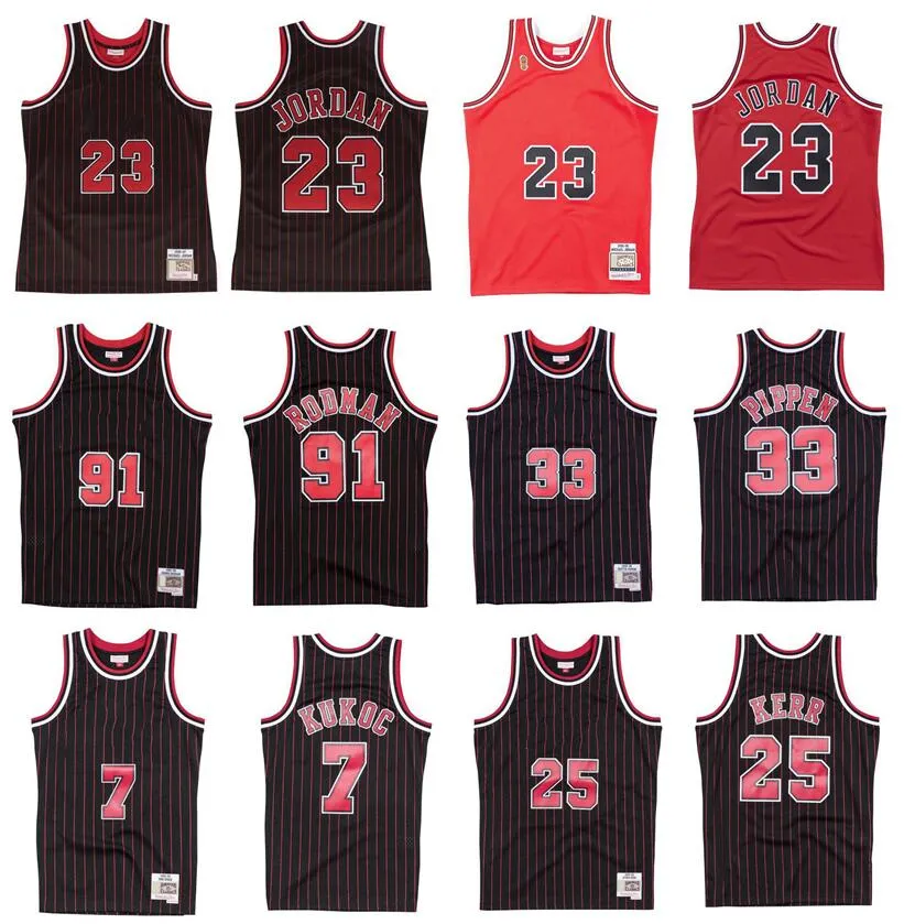 Ed 23 Michael Basketball Jersey Dennis Rodman #91 Pippen #33 25 Kerr 7 Kukoc S-6xl Mitchell Ness Jersey 1995-96 97-98 메시 나무.