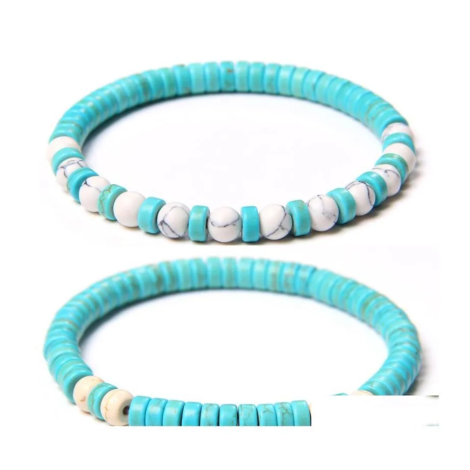 Charm Bracelets 6Mm Blue White Turquoises Stone Bracelet Mujer Beads Yoga Energy Jewelry Mujeres Hombres Regalos Drop Delivery Dhkjm