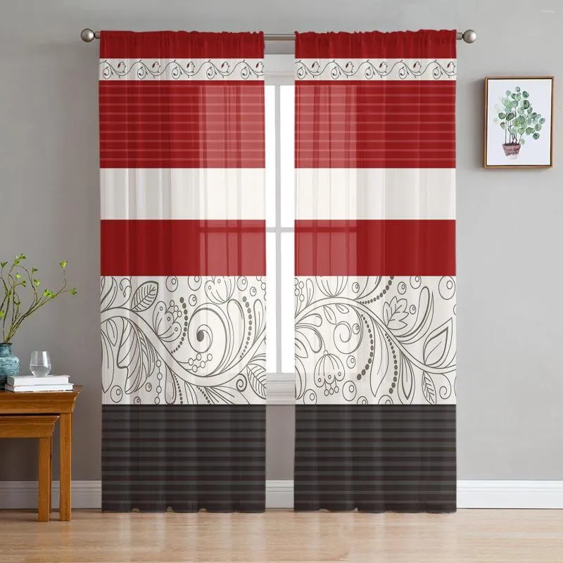 Vorhang Vintage Blume Rot Moderne Vorhänge Für Wohnzimmer Transparent Tüll Fenster Sheer Das Schlafzimmer Zubehör Dekor