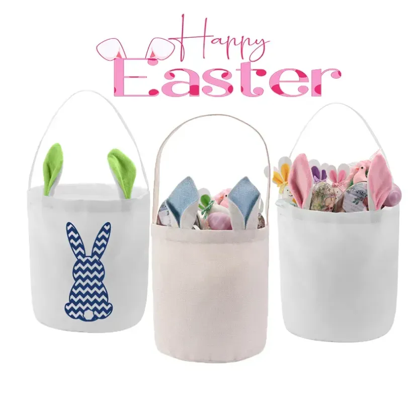 DIY Sublimation Easter Bunny Basket Rabbit Ear Polyester Creative Candy Tote Bag Easter Present Bag Decoration For Home Crafts SS0218
