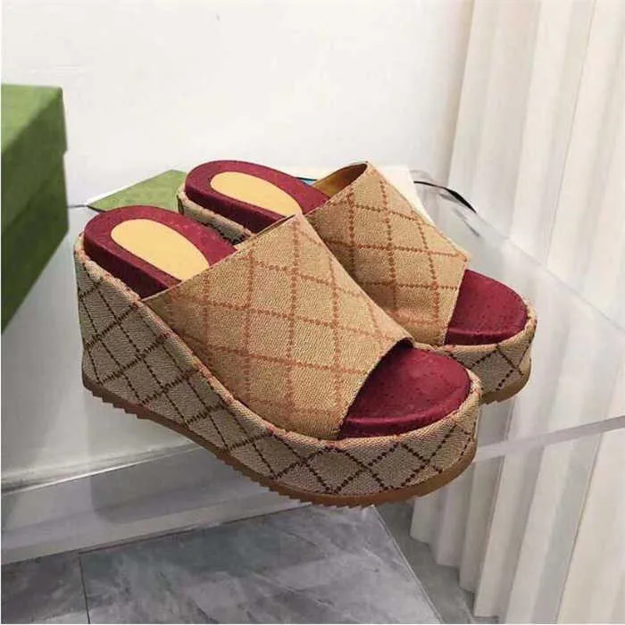 2022 womens sandal fashion canvas designer slides slip on slippers girls Canvas covered platform sandals big size 35-45