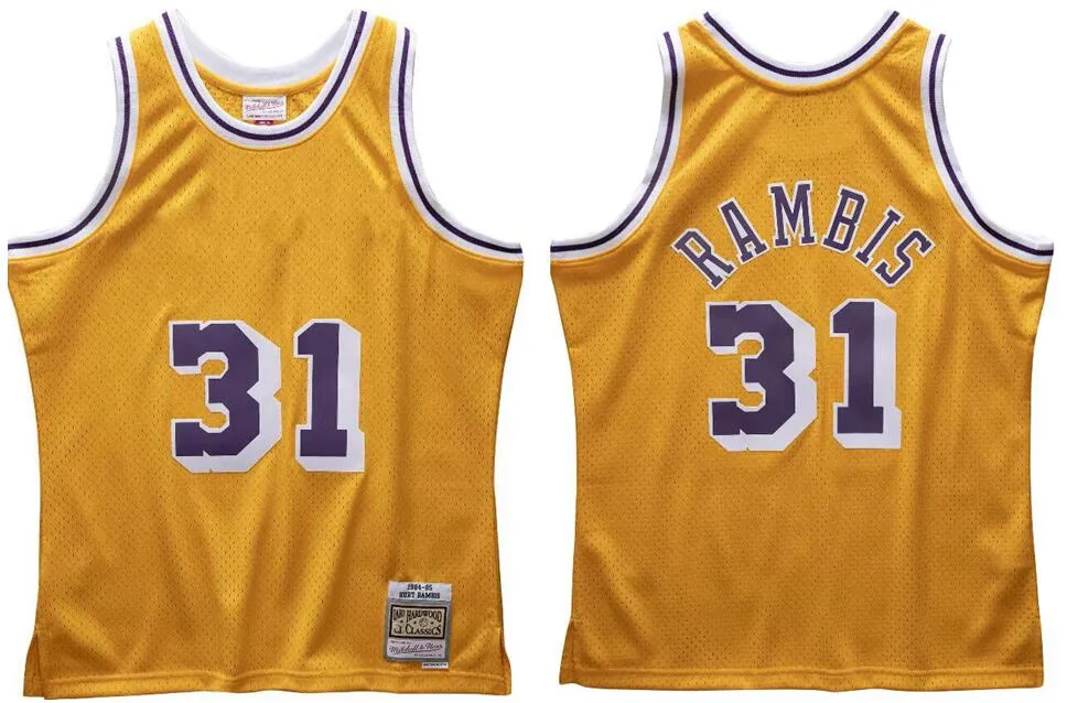 Kurt Rambis Designer Personalizado Basquete Jersey S-6XL Mitchell Ness Jersey 1984-85 Malha Hardwoods Classics Retro Jerseys Homens Mulheres Juventude 31