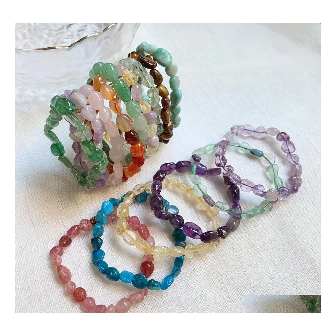 Bracelets de charme Reik Guérison Cristal Naturel Pierre Bracelet Pour Femmes Amant Irregar Rock Gravier Fluorite Citrines Rose Quartz Goutte D DHDOP