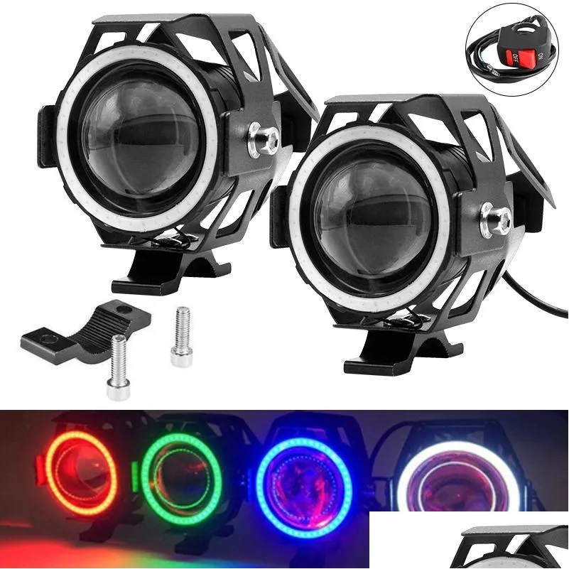 Car Dvr Motorcycle Lighting Led U7 Headlight Drl With Angel Eyes Ring Driving Running Lights Front Spotlight Hi/Lo Strobe Flashing Whi Dhp96