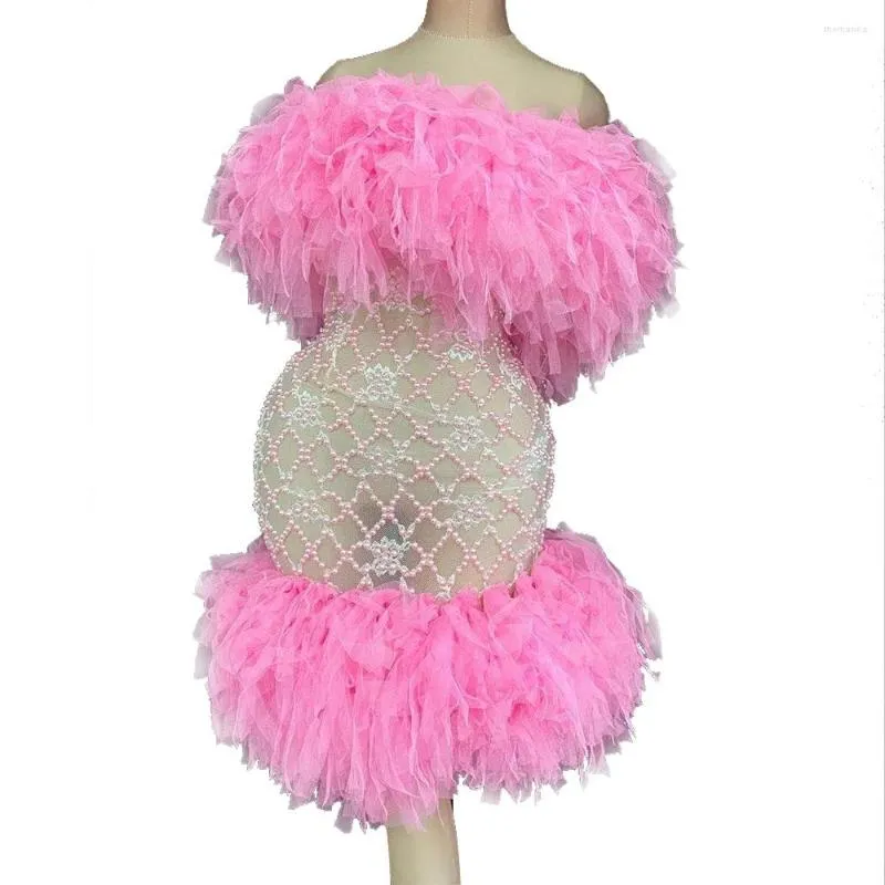 Bühnenkleidung, niedliche Party-Mesh-Tutu-Kleider für Frauen, Sommer-Ballkleid, Tüllkleid, Nachtclub-Outfits, durchsichtig, trägerlose Clubwear