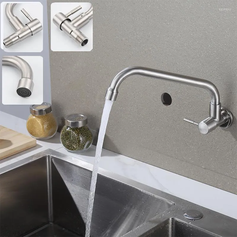 Kitchen Faucets Faucet Wall Mounted Cold Stream Sprayer Single Handle 304 Stainless Steel Flexible Hose Mixer Taps